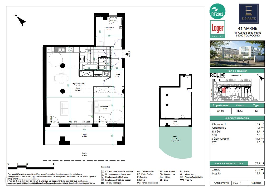 Appartement 3 pièces · 65 m², Tourcoing