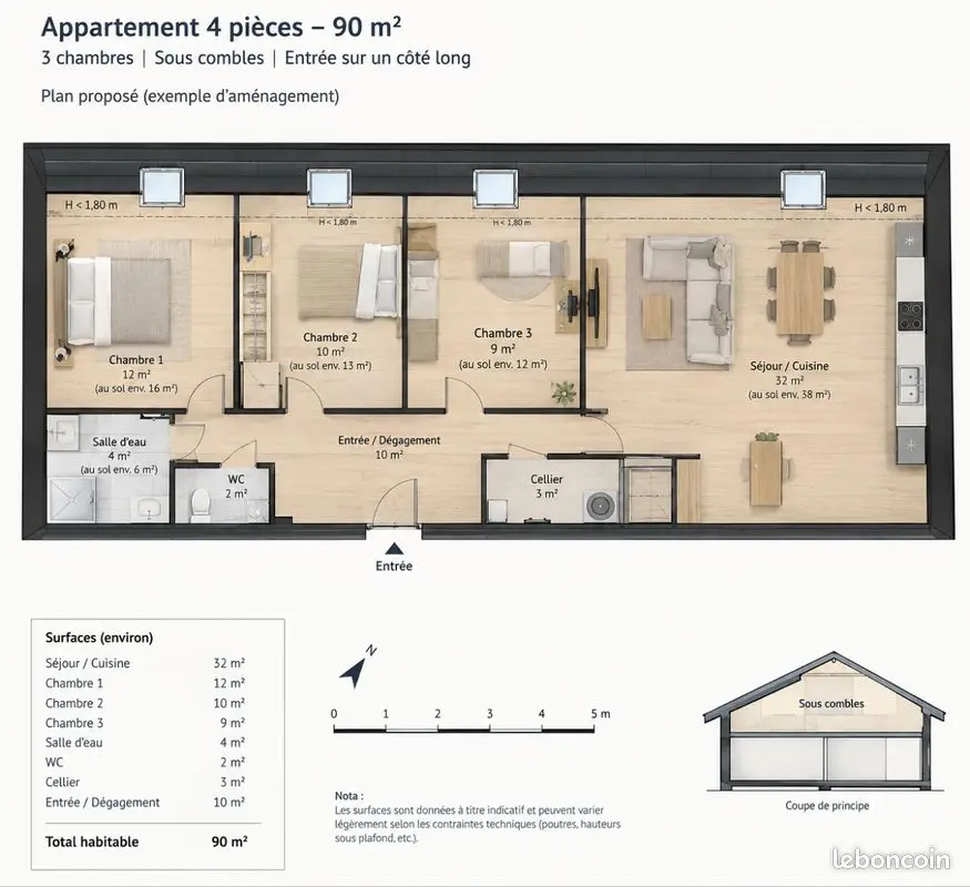 Appartement 4 pièces · 90 m², Montlignon